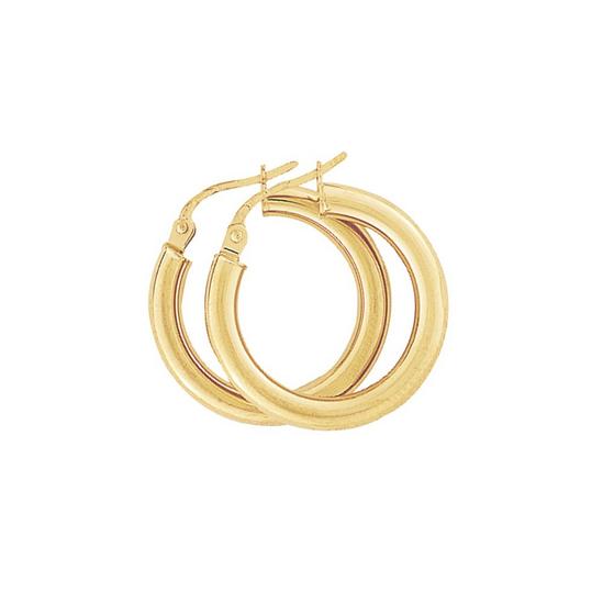 Jewelco London 9ct Gold  3mm Gauge Plain Polish Hoop Earrings 20mm - ENR02636 1
