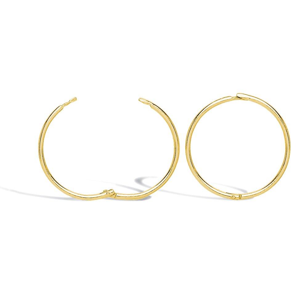 Solid 9ct Gold  Hinged Sleeper 1mm Hoop Earrings 15mm - JER649B