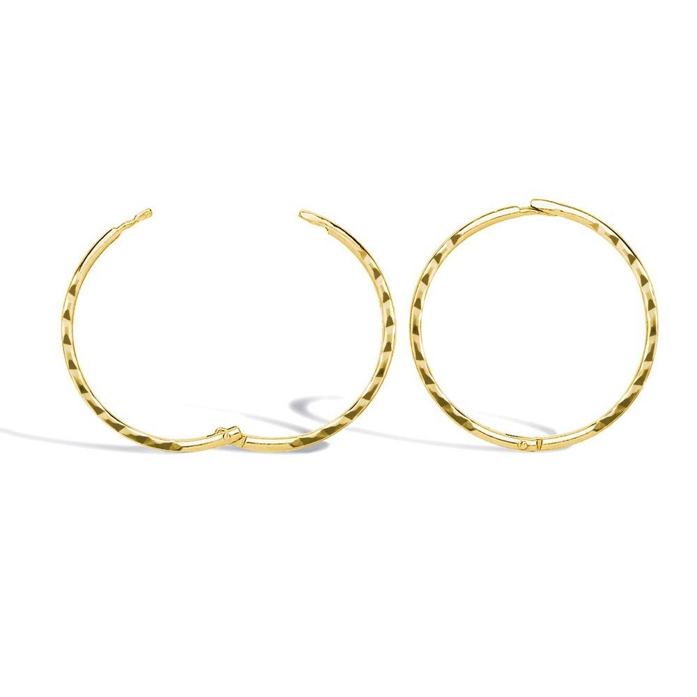 9ct Gold  Diamond Cut Hinged Sleeper 1mm Hoop Earrings 16mm - JER650C