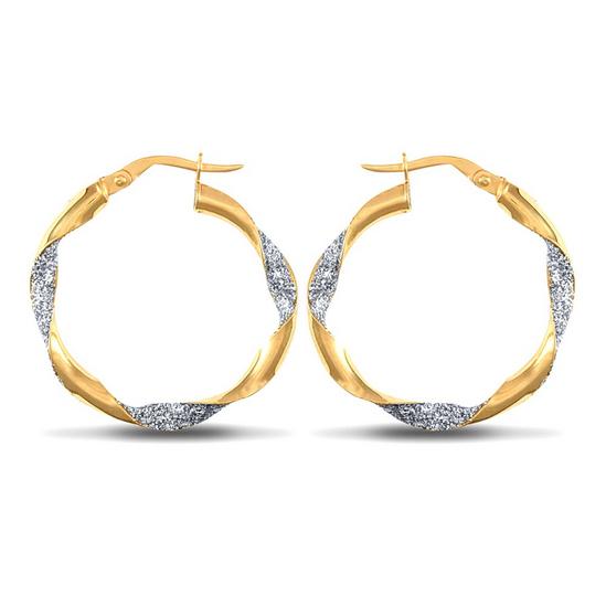 Jewelco London 9ct 2-Colour Gold  Ice Glitter Twist 3mm Hoop Earrings 25mm - JER661B 1