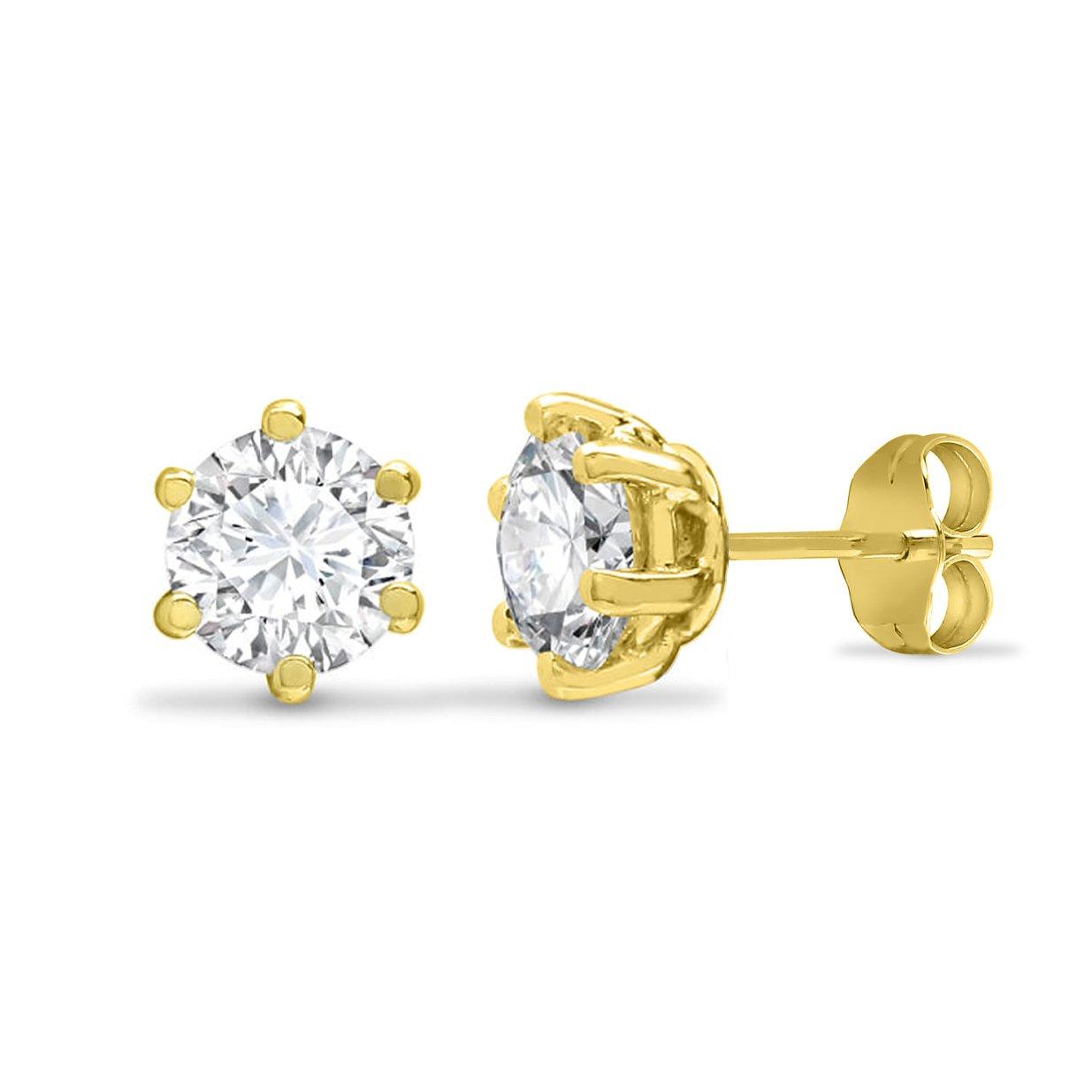 9ct Gold  CZ 6 Claw Solitaire Stud Earrings, 5mm - JES127