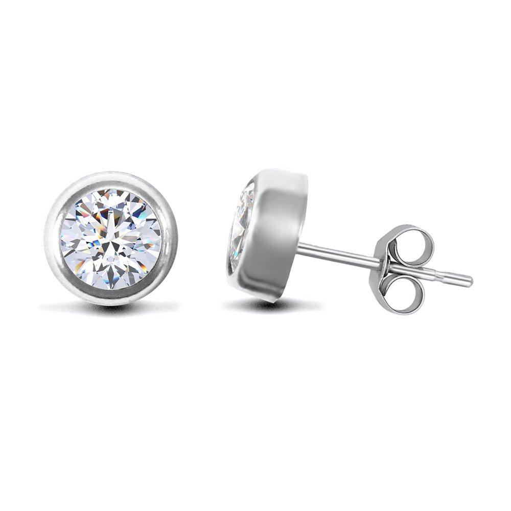 9ct White Gold  CZ Rub Over Solitaire Stud Earrings, 5mm - JES159