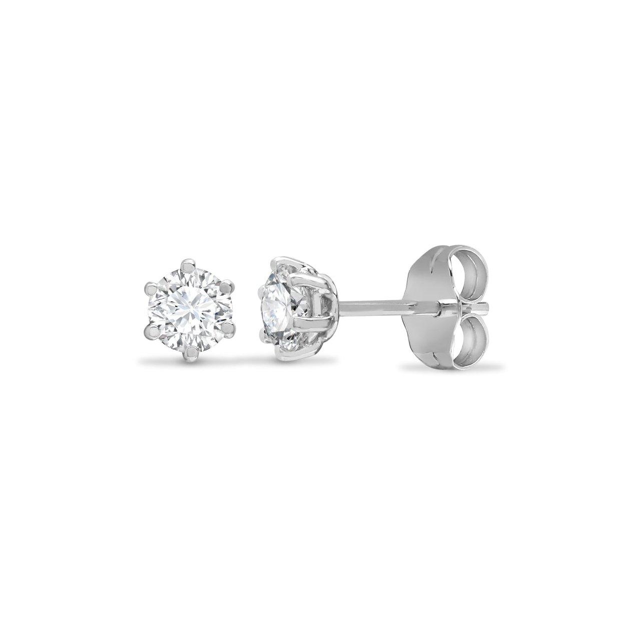 9ct White Gold  CZ 6 Claw Solitaire Stud Earrings, 3mm - JES175