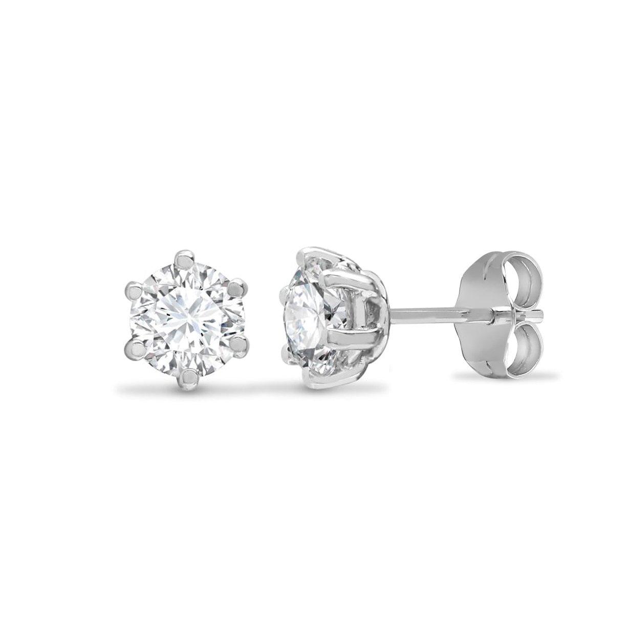 9ct White Gold  CZ 6 Claw Solitaire Stud Earrings, 4mm - JES176