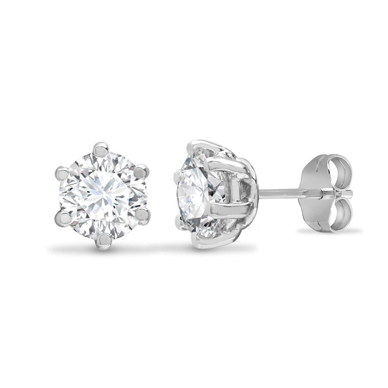 9ct White Gold  CZ 6 Claw Solitaire Stud Earrings, 5mm - JES177
