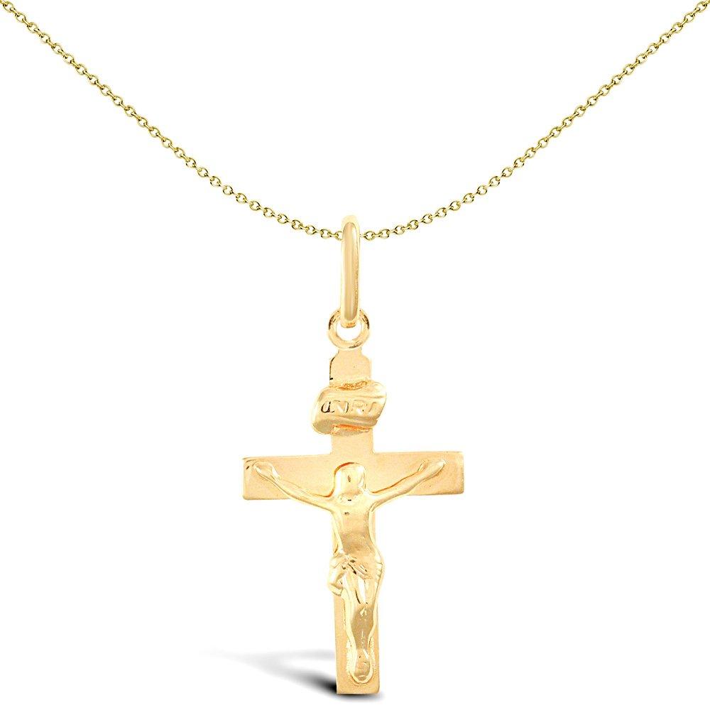 Solid 9ct Gold  Flat INRI Crucifix Cross Pendant - JPX009
