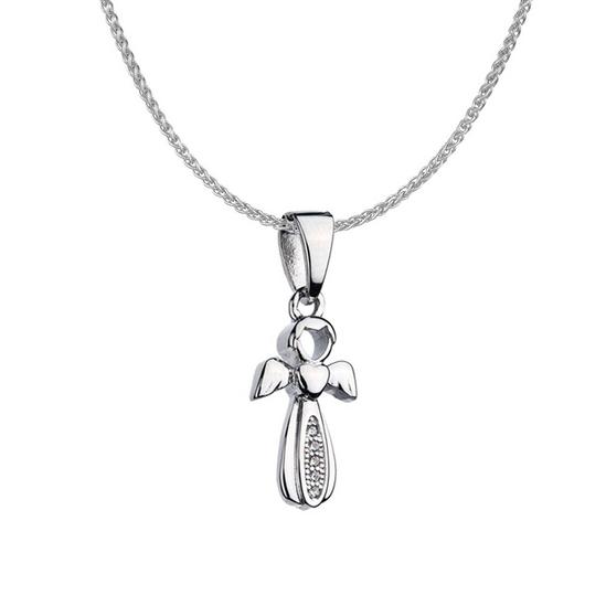 Jewelco London Sterling Silver  CZ Angel Design Cross Charm Necklace 16>18 inch - RE14894 1