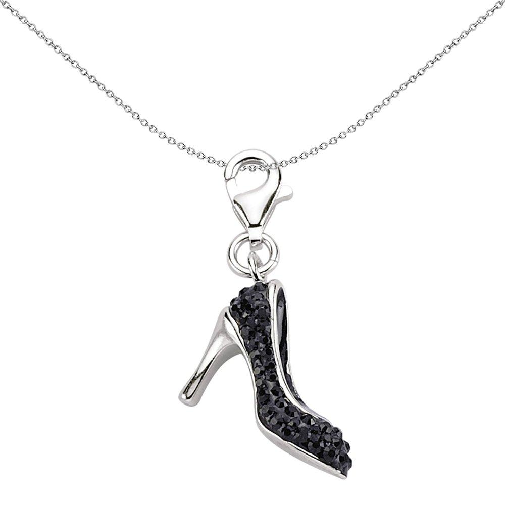 Jewellery | Sterling Silver Black Crystal High Heel Stiletto Link Charm ...