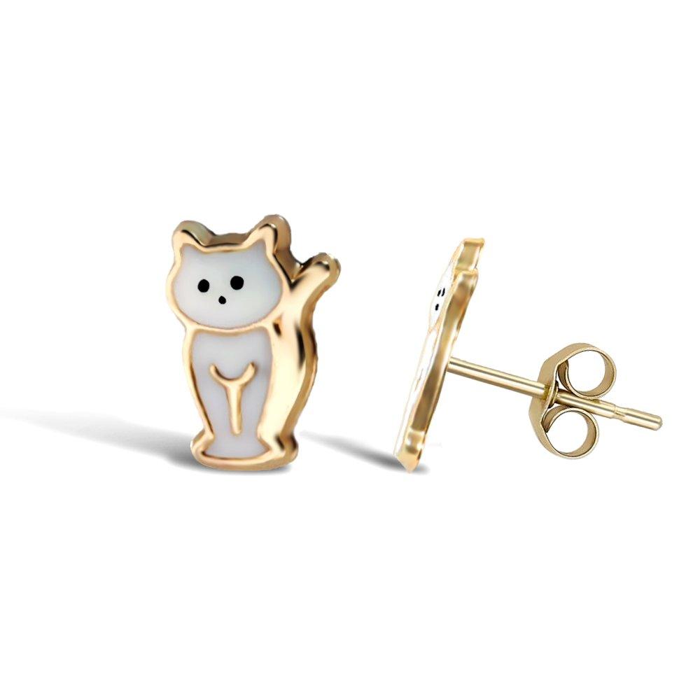 14K Solid Gold Fat Cat Earrings - Gold Cat Earrings - 14k Cat Earrings