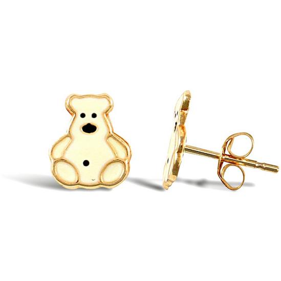 Jewelco London 9ct Gold  White Enamel Polar Bear Stud Earrings - JES279 1