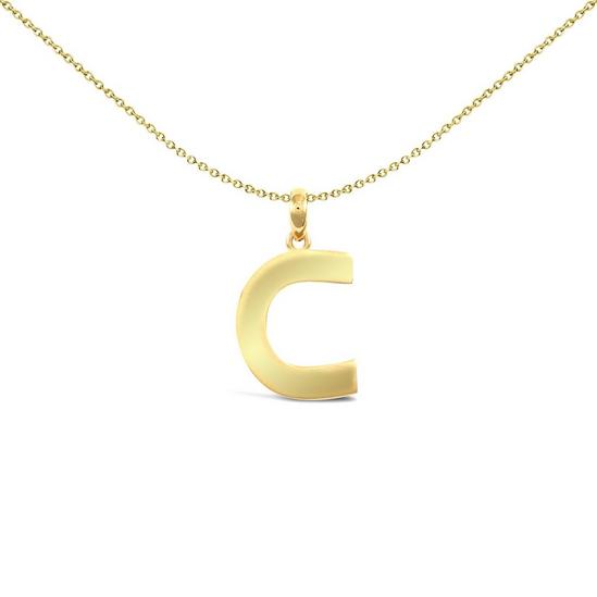 Jewelco London 9ct Gold  Polished Block Identity Initial Charm Pendant Letter C - JIN018-C 1