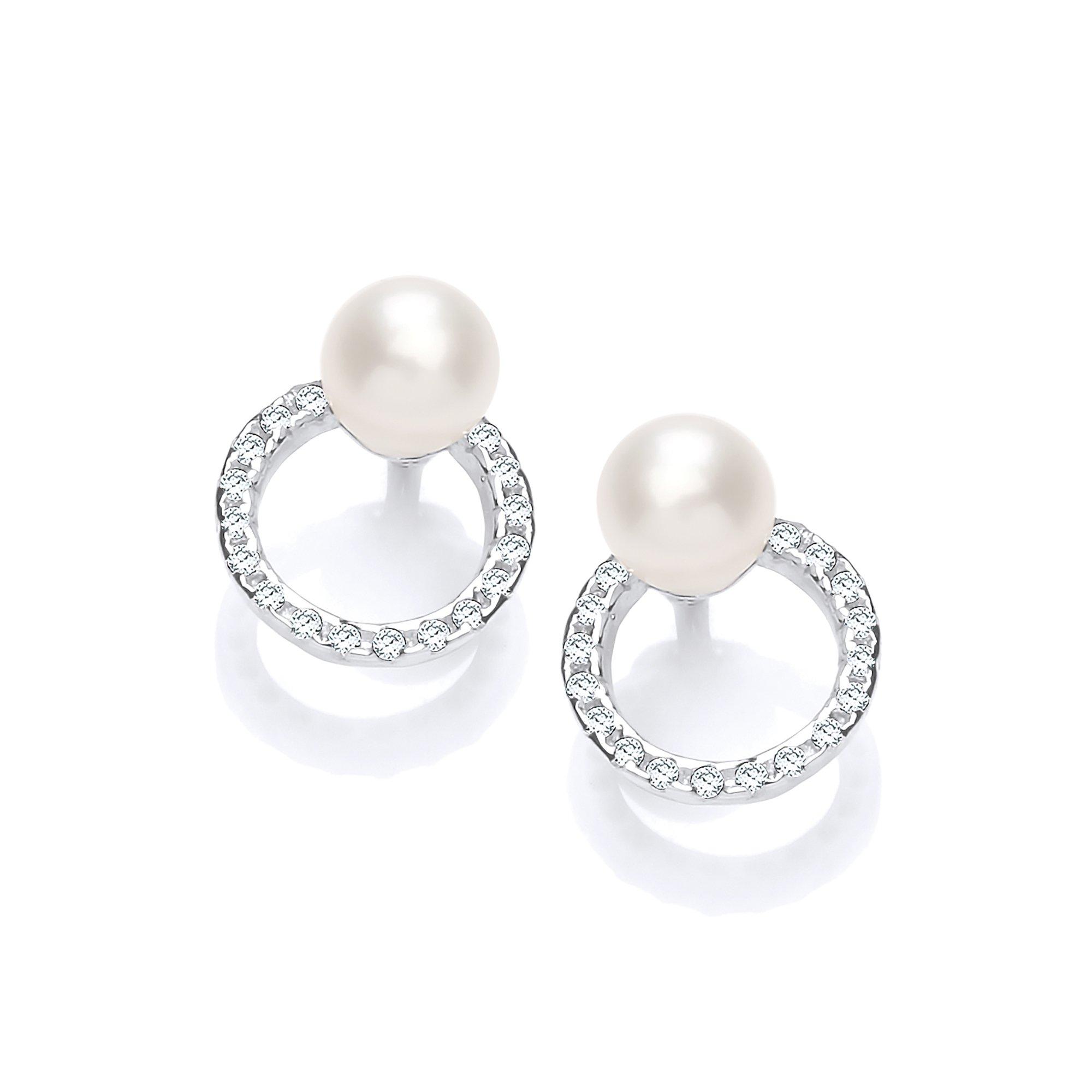 Jewellery | Silver CZ Pearl Full Moon Halo Orbit Drop Earrings 4.5mm ...