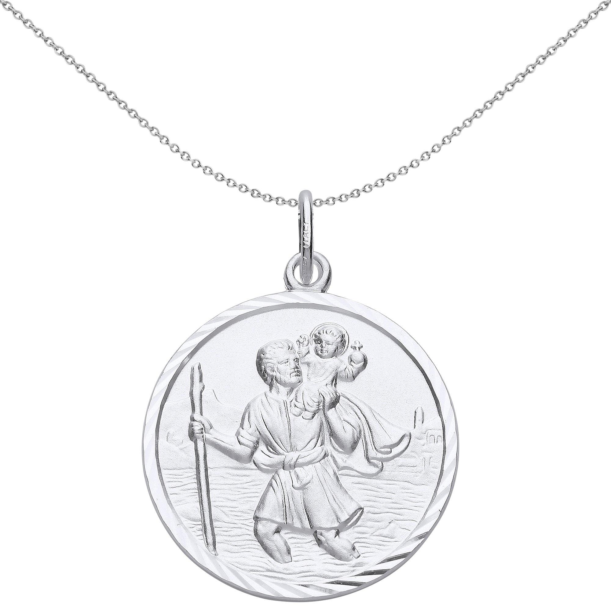 Silver  St Christopher Medallion Necklace 26mm 18 inch - GVP494
