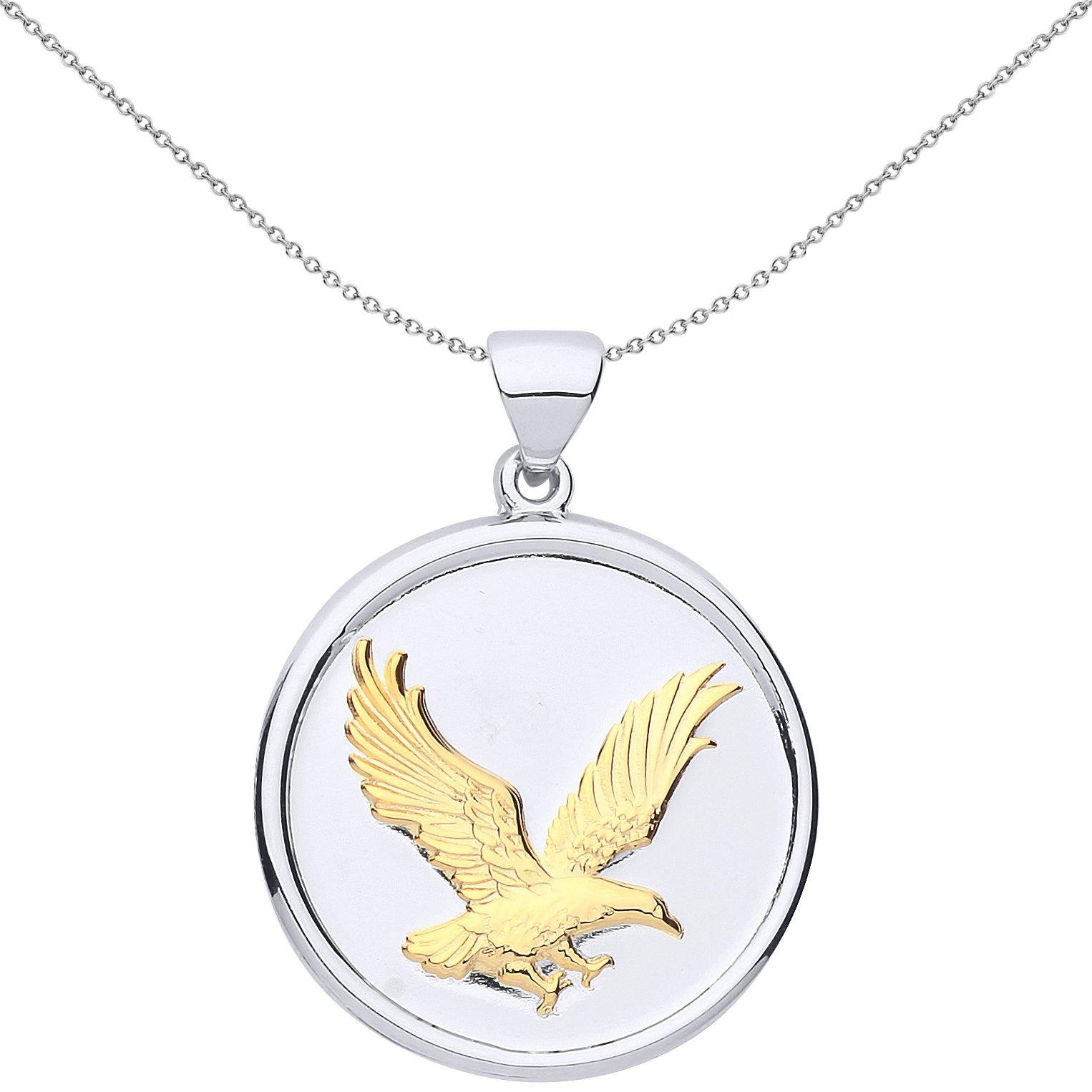 Gilded Silver  Matte Soaring Eagle Medallion Necklace 18