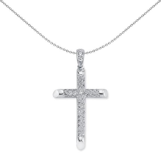 Jewelco London Sterling Silver  CZ 2 Row Pave Cross Pendant Necklace 50mm 18" - APX016 1