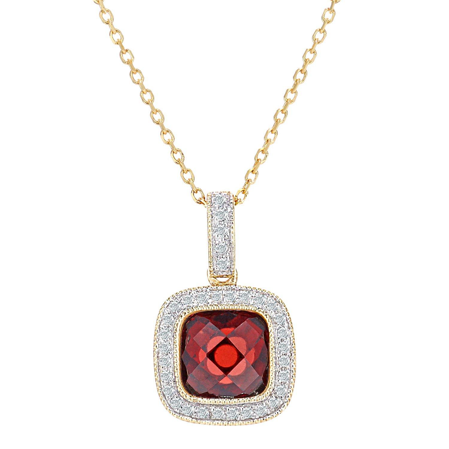 Jewellery | 9ct Gold 10pts Diamond Cushion 1.9ct Garnet Pendant ...