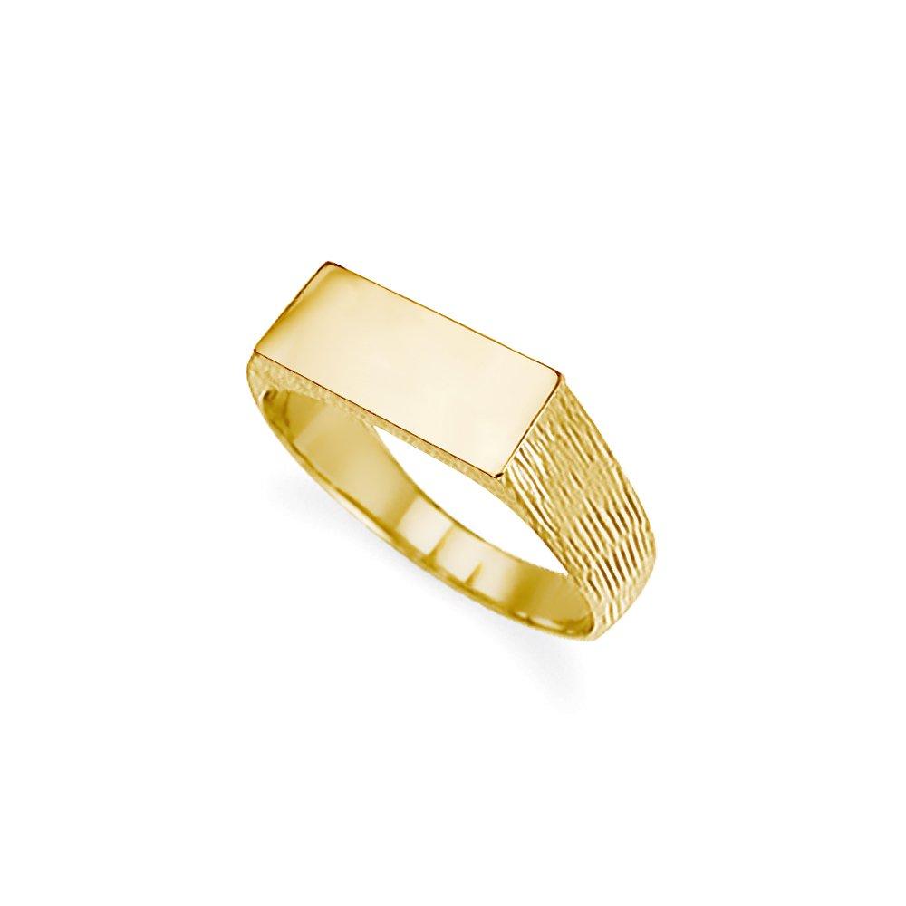 9ct Gold  Engravable Barked Initial Blank Plate Signet Ring - JIR004