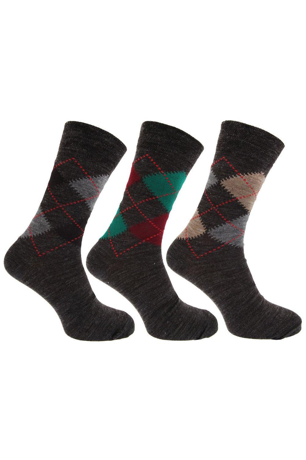 Traditional Argyle Pattern Lambs Wool Blend Socks With Lycra (Pack Of 3)