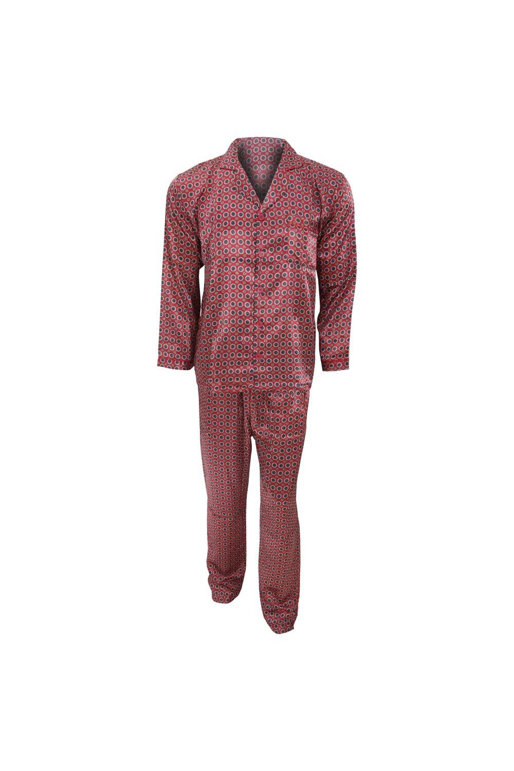 Traditional Patterned Long Sleeve Satin Shirt & Bottoms Pyjamas/Nightwear Set