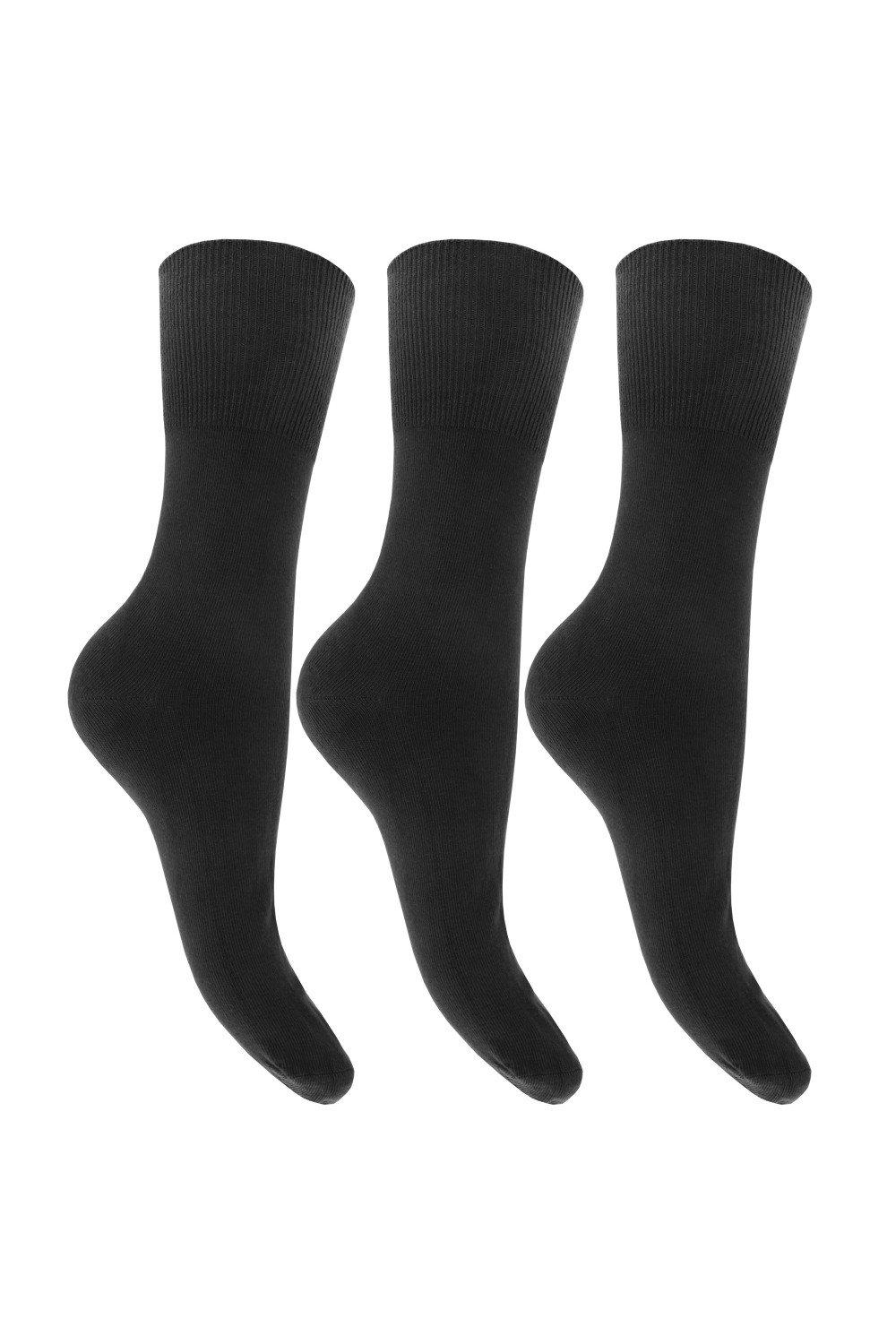 Plain Cotton Rich Non Elastic Top Socks (Pack Of 3)