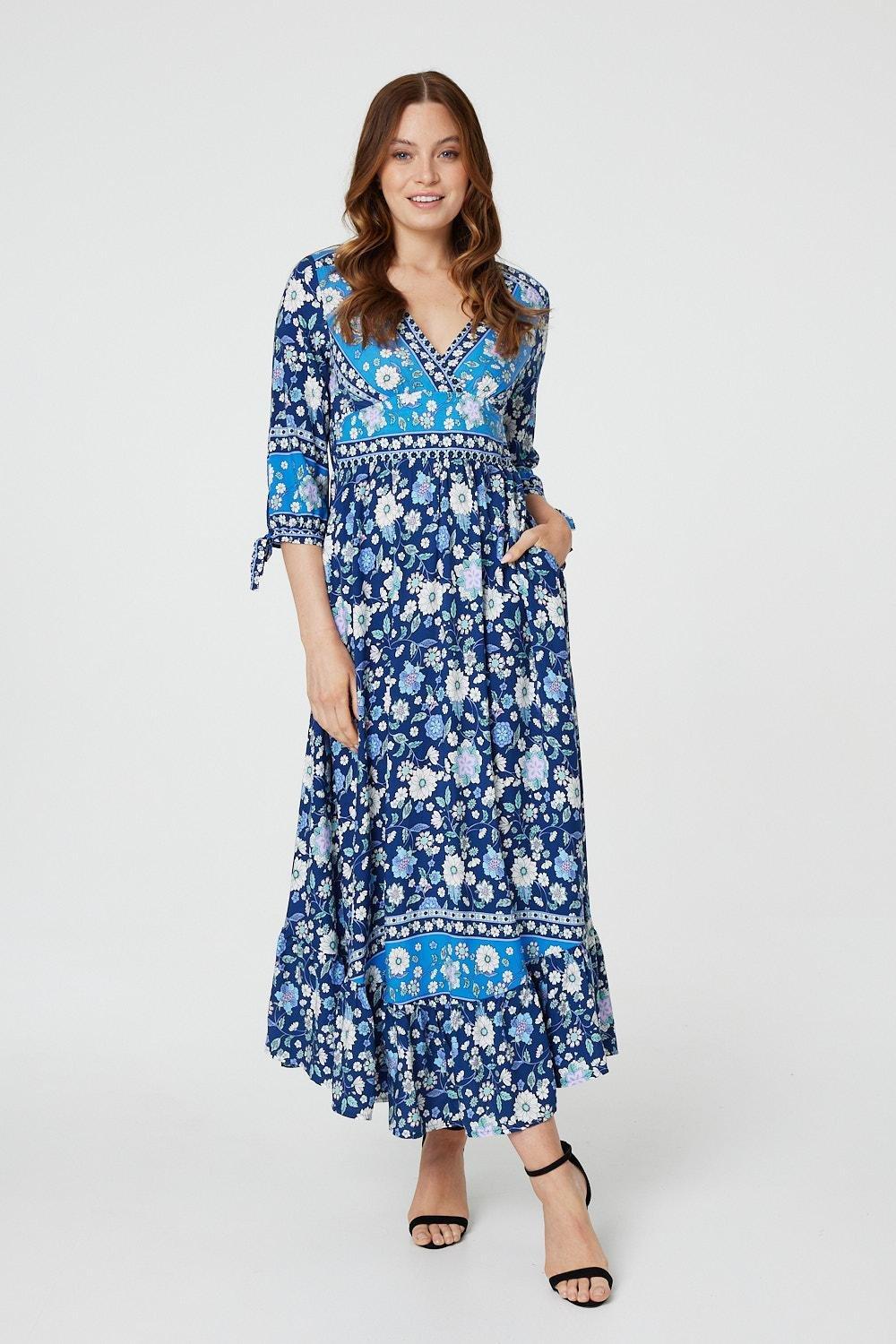 Floral Tie Sleeve Empire Dress