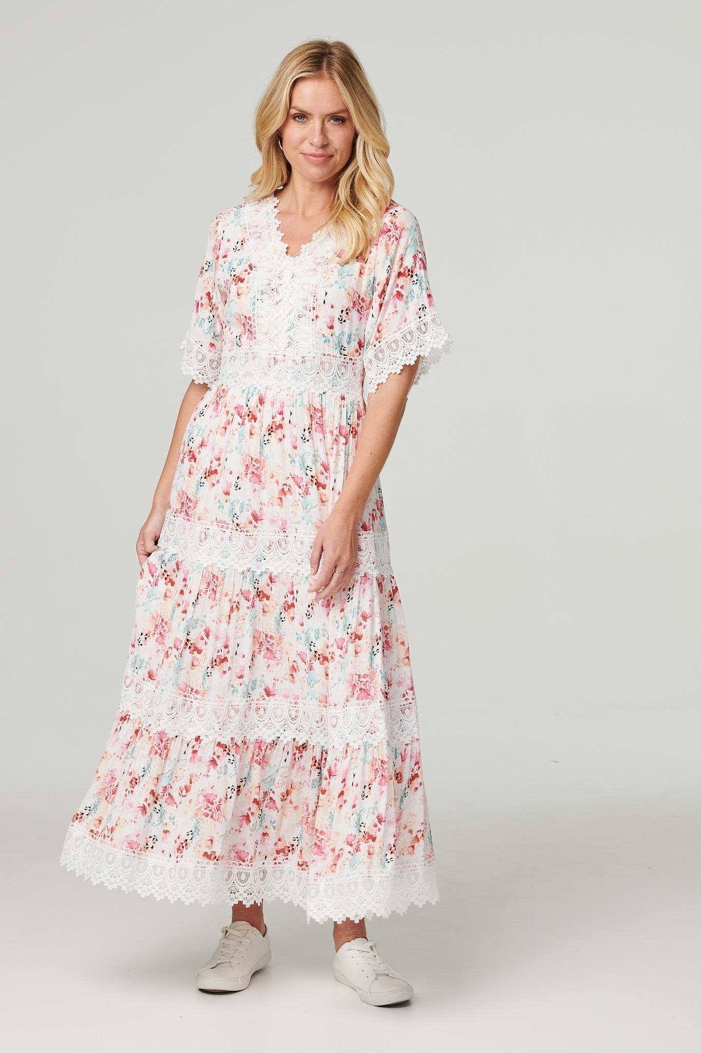Floral  Lace Detail Maxi Dress