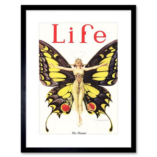 Artery8 Life Magazine 1922 The Flapper Woman Butterfly Dancer Bright Vintage Cover Illustration Framed Wall Art Print Picture 12X16 inch 1