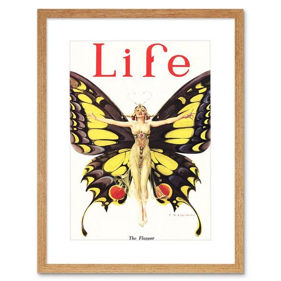 Artery8 Life Magazine 1922 The Flapper Woman Butterfly Dancer Bright Vintage Cover Illustration Framed Wall Art Print Picture 12X16 inch 1