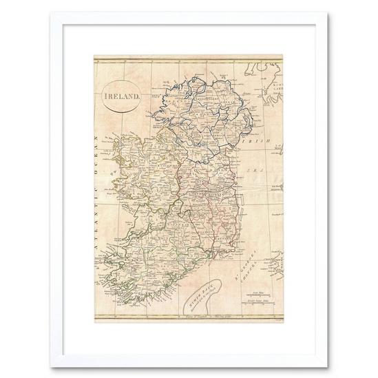 Artery8 Vintage 1799 Clement Cruttwell Ireland Ulster Connaught Leinster Munster Four Provinces Map Framed Wall Art Print Picture 12X16 inch 1
