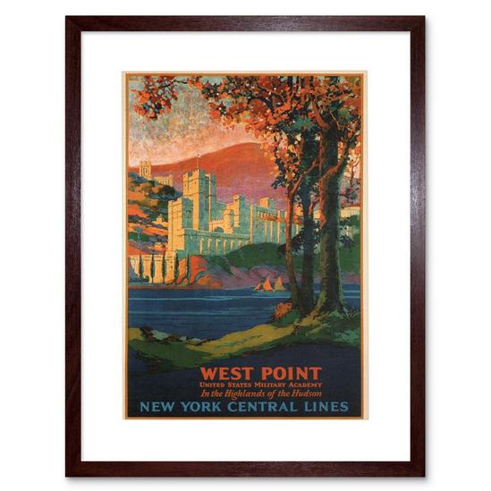 Artery8 West Point United States Military Academy New York Central Line Train Vintage Travel Poster Artwork Framed Wall Art Print 12X16 Inch 1