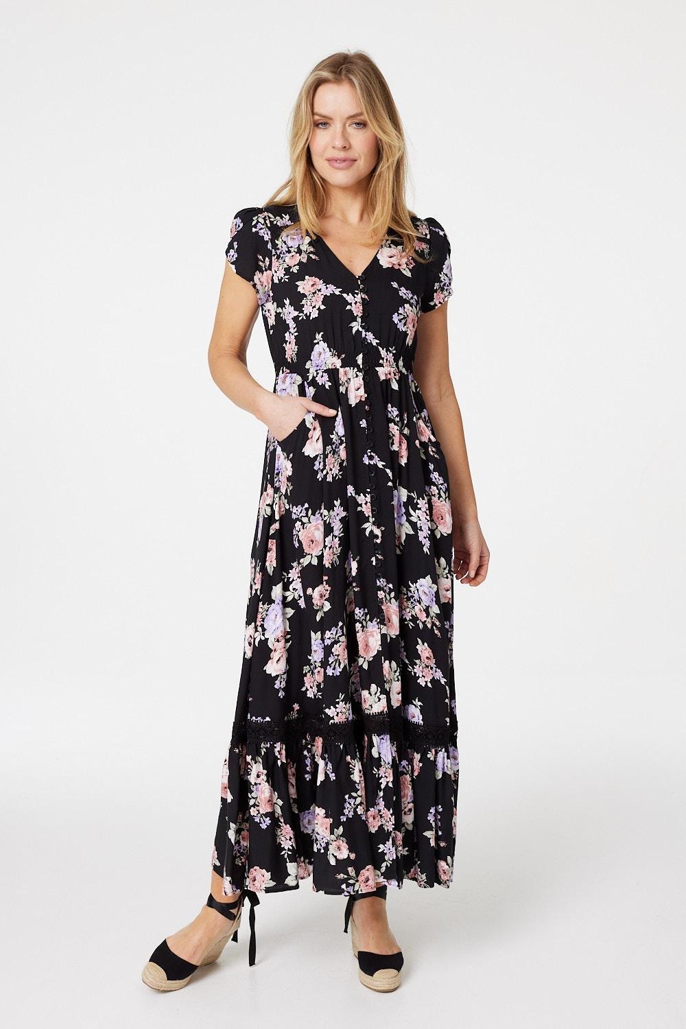 Floral Lace Trim Maxi Dress