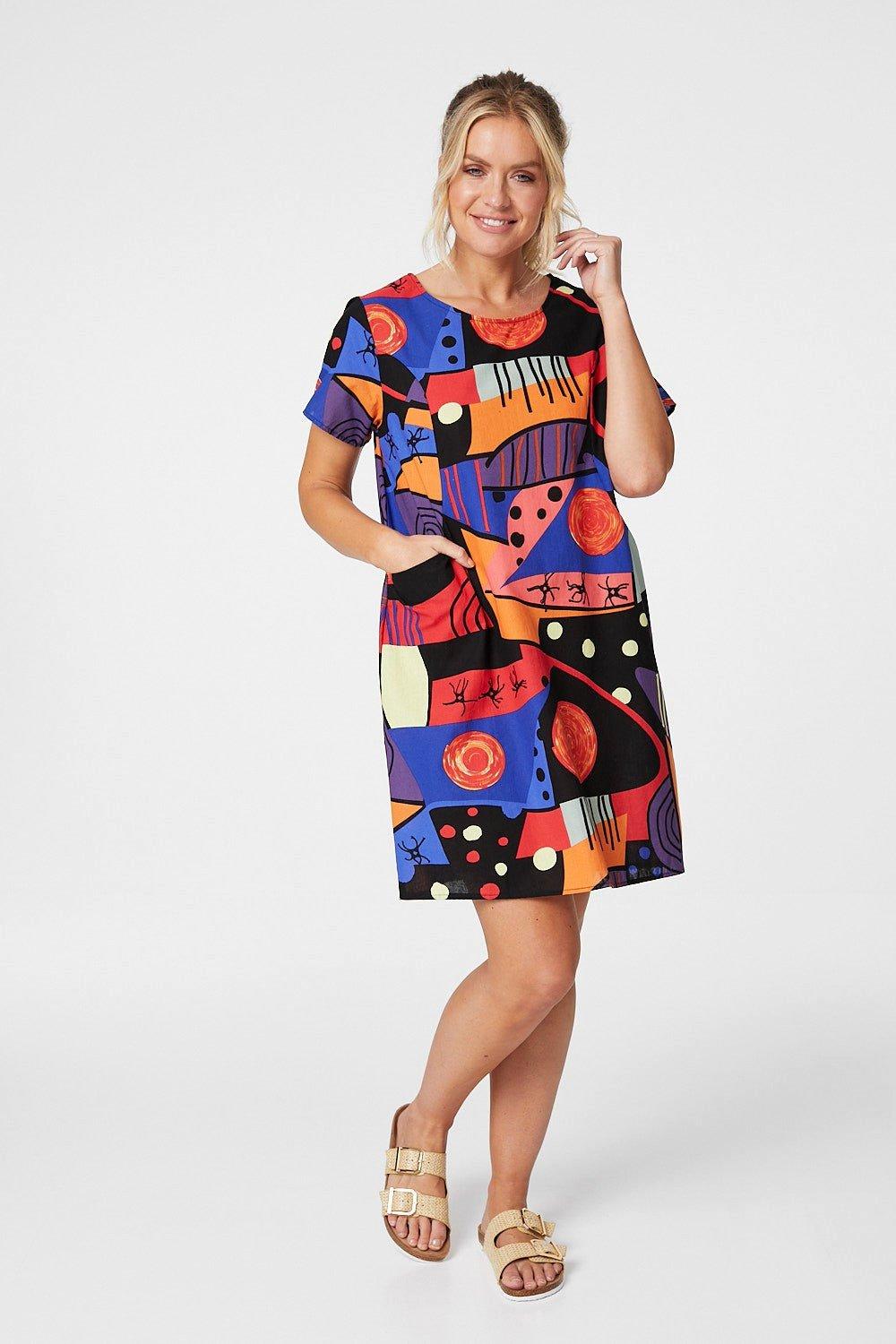 Printed Shift Dress with Pockets