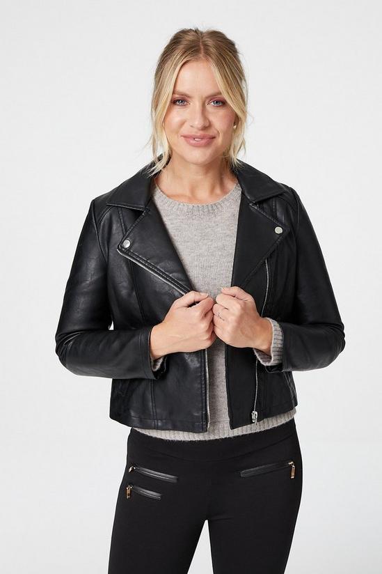 Izabel London Zip Front Faux Leather Biker Jacket 1