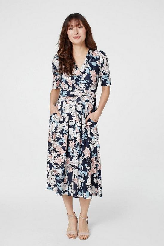 Izabel London Floral V-Neck Short Sleeve Midi Dress 1