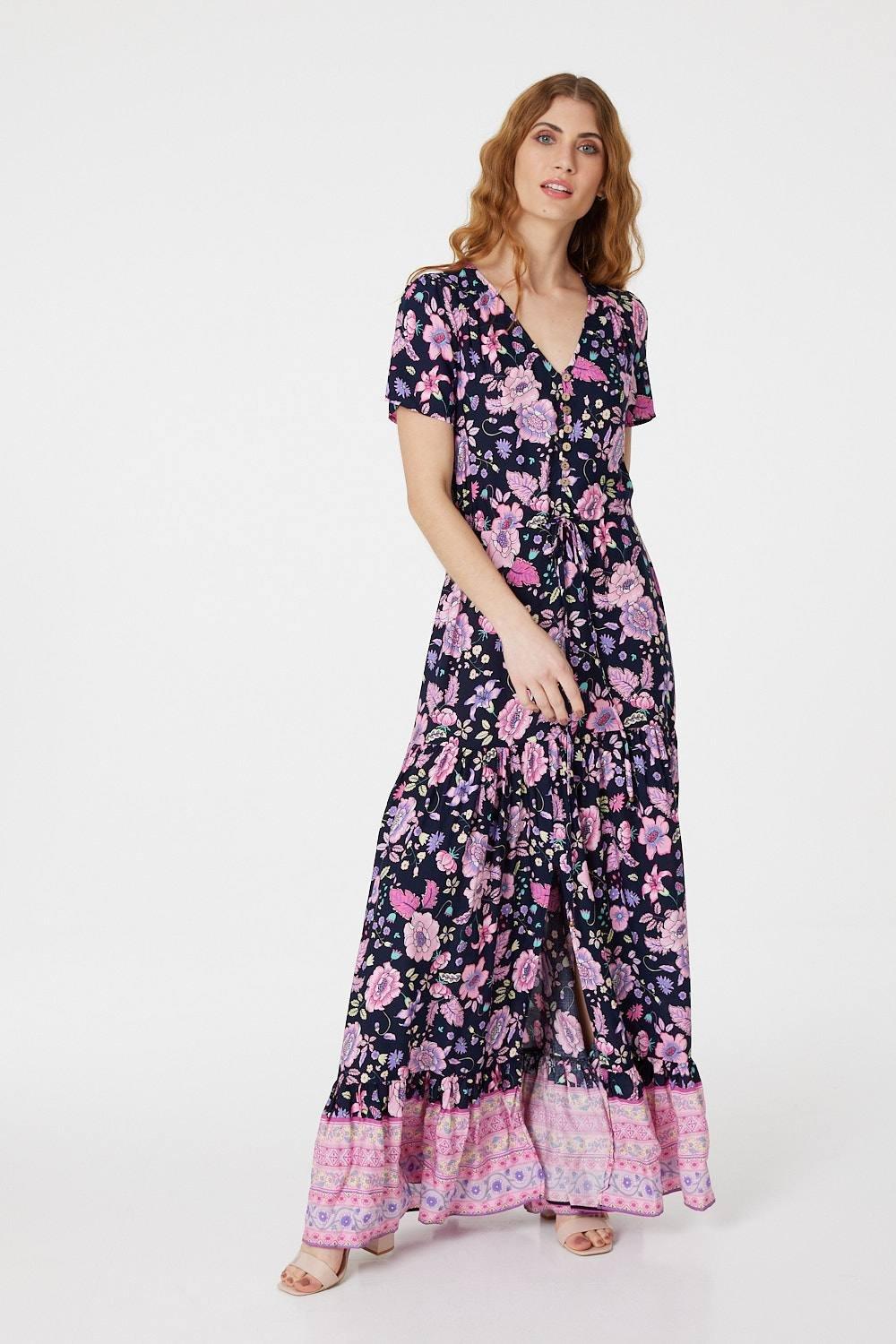 Floral V-Neck Tiered Maxi Dress