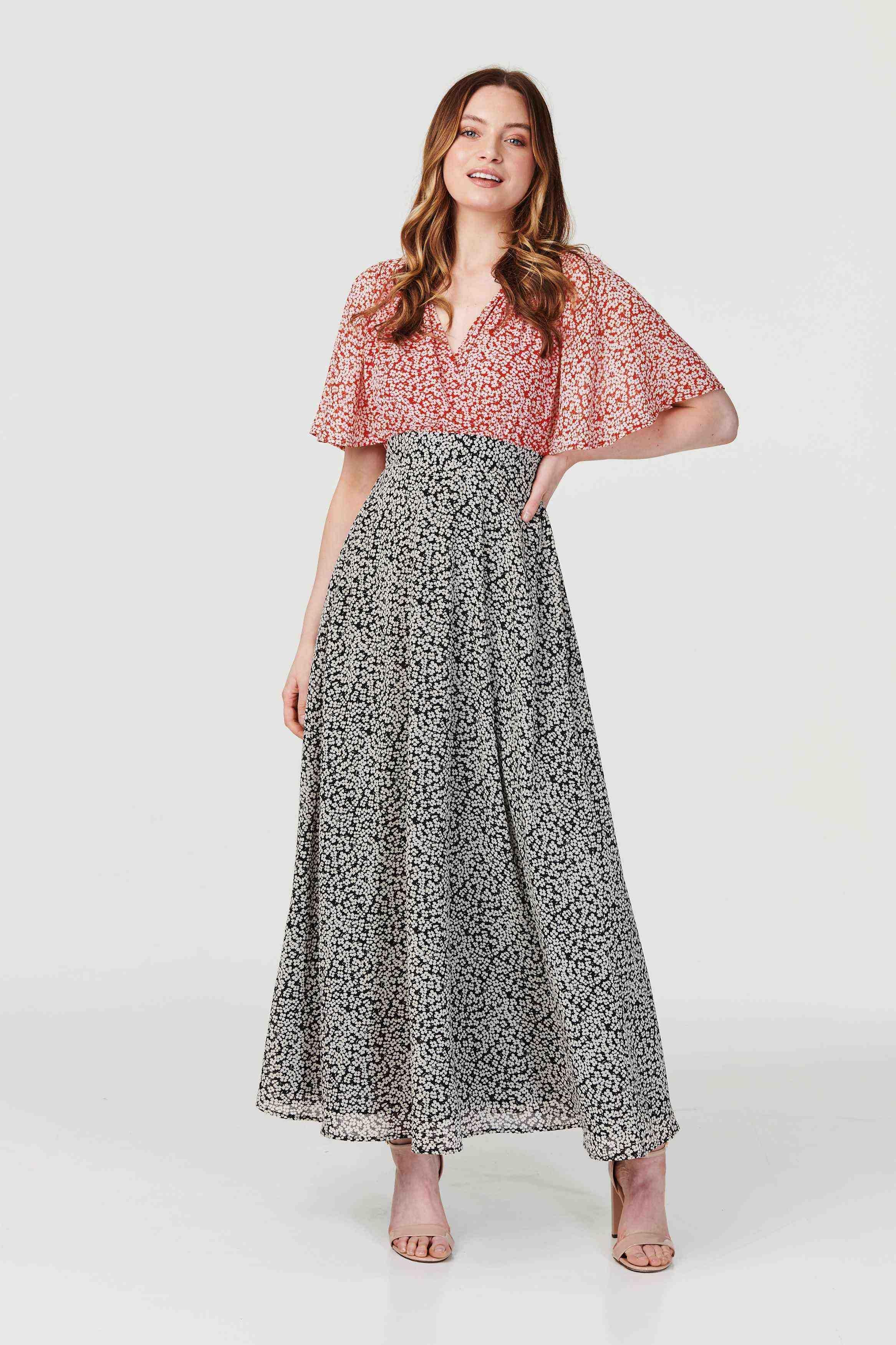 Ditsy Floral Flared Sleeve Maxi Dress