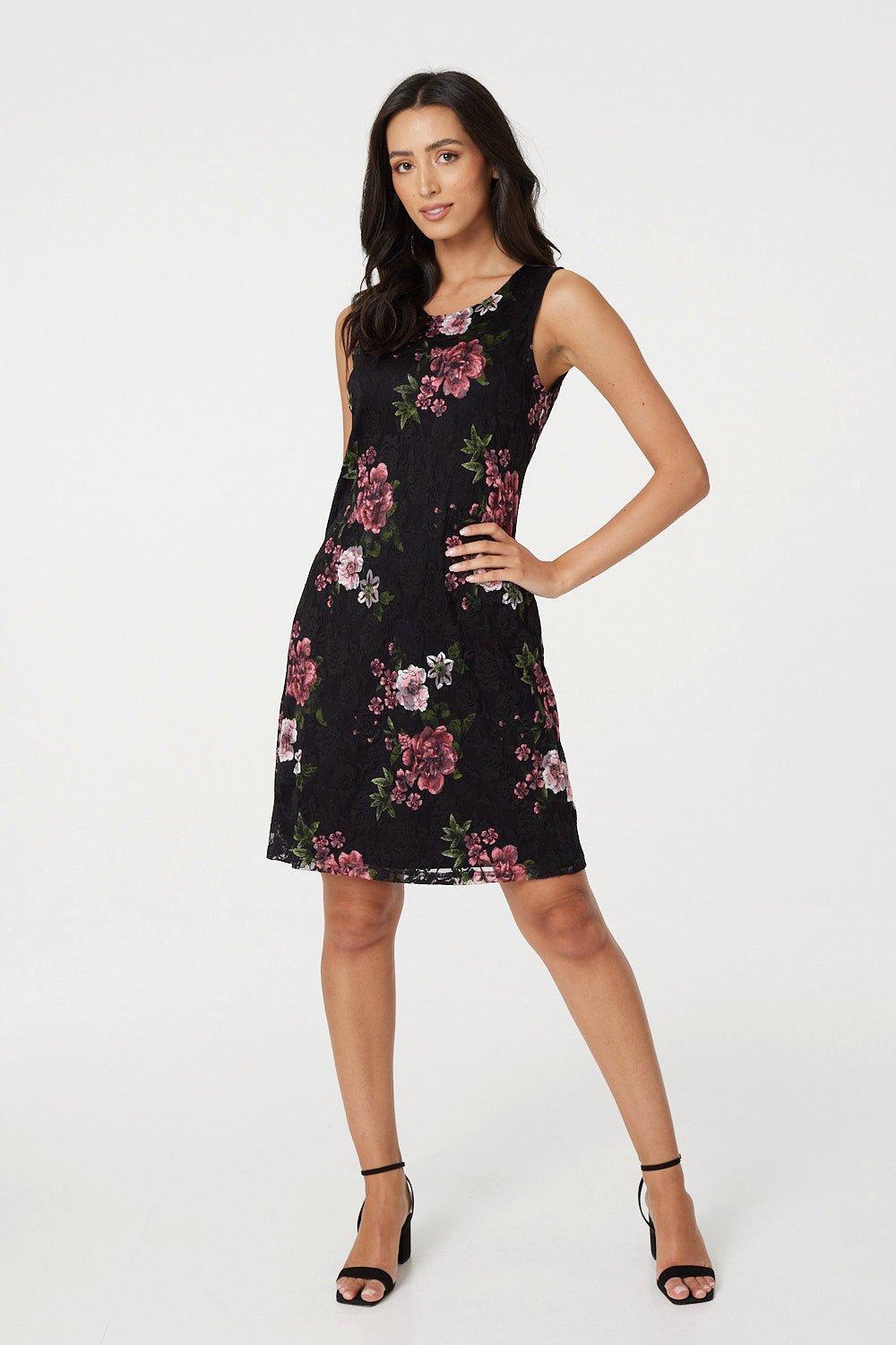 Floral Sleeveless Lace Shift Dress