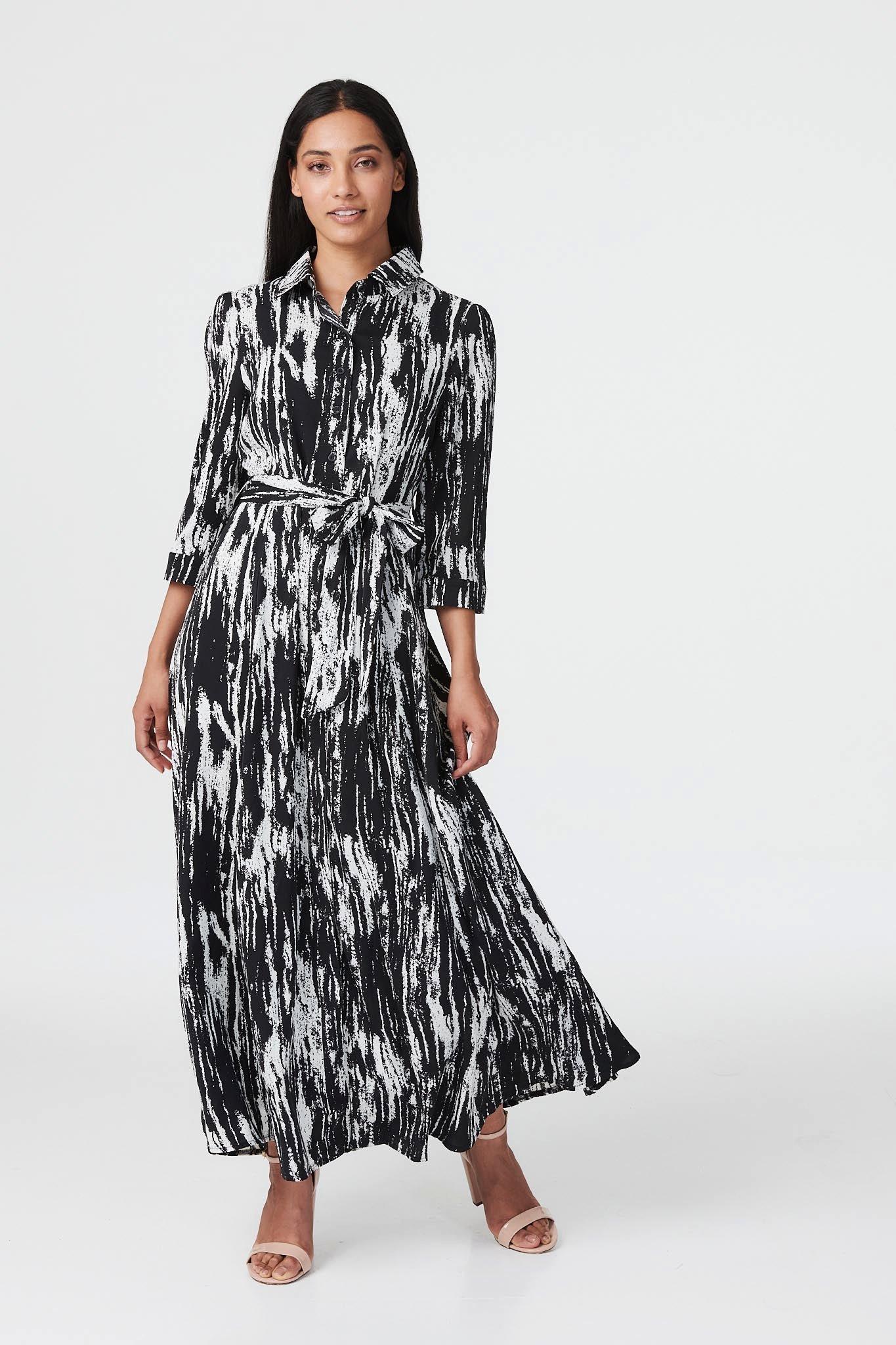 Abstract V-Neck A-Line Midi Dress