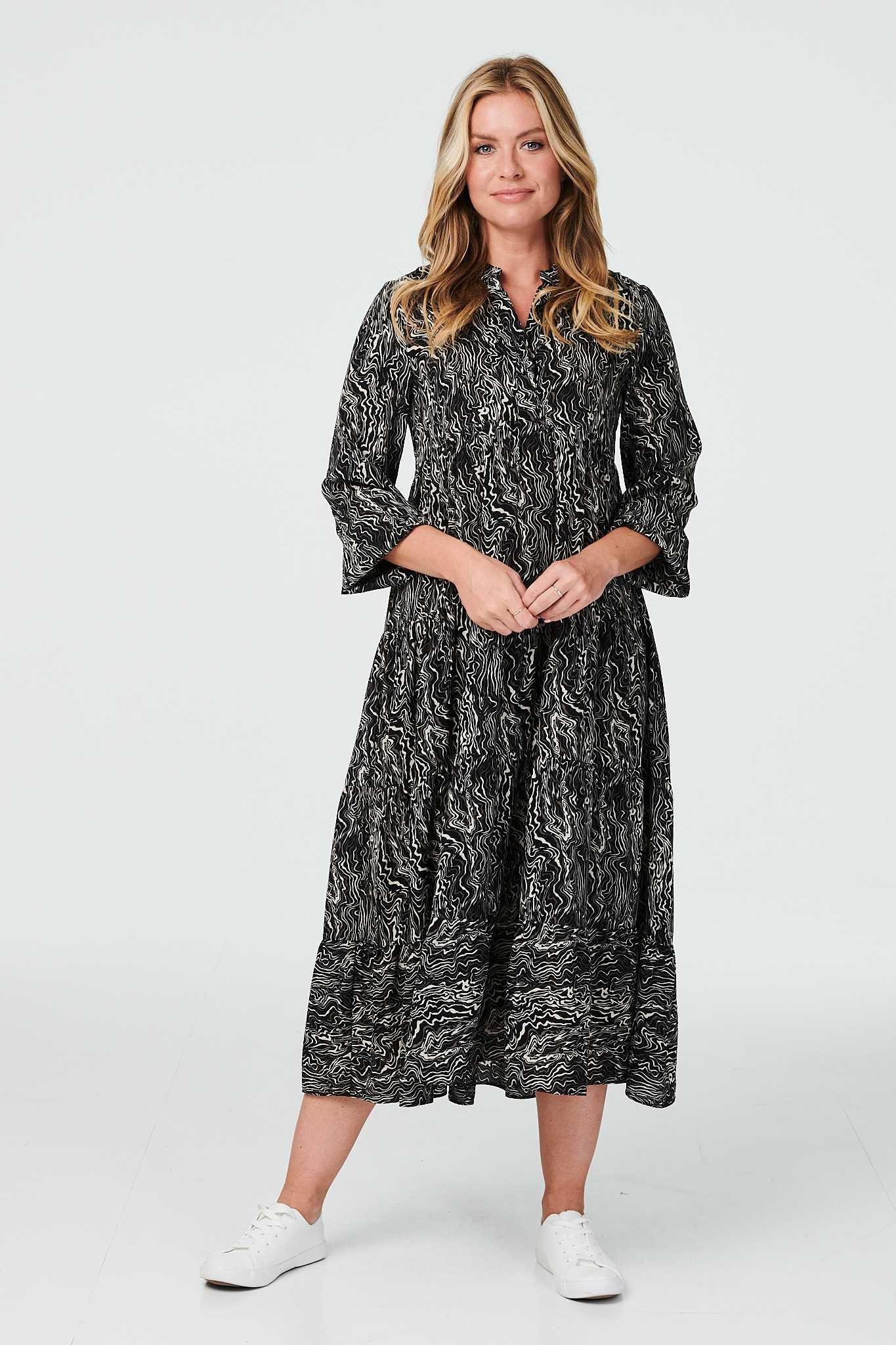Marble Print Tiered Smock Dress