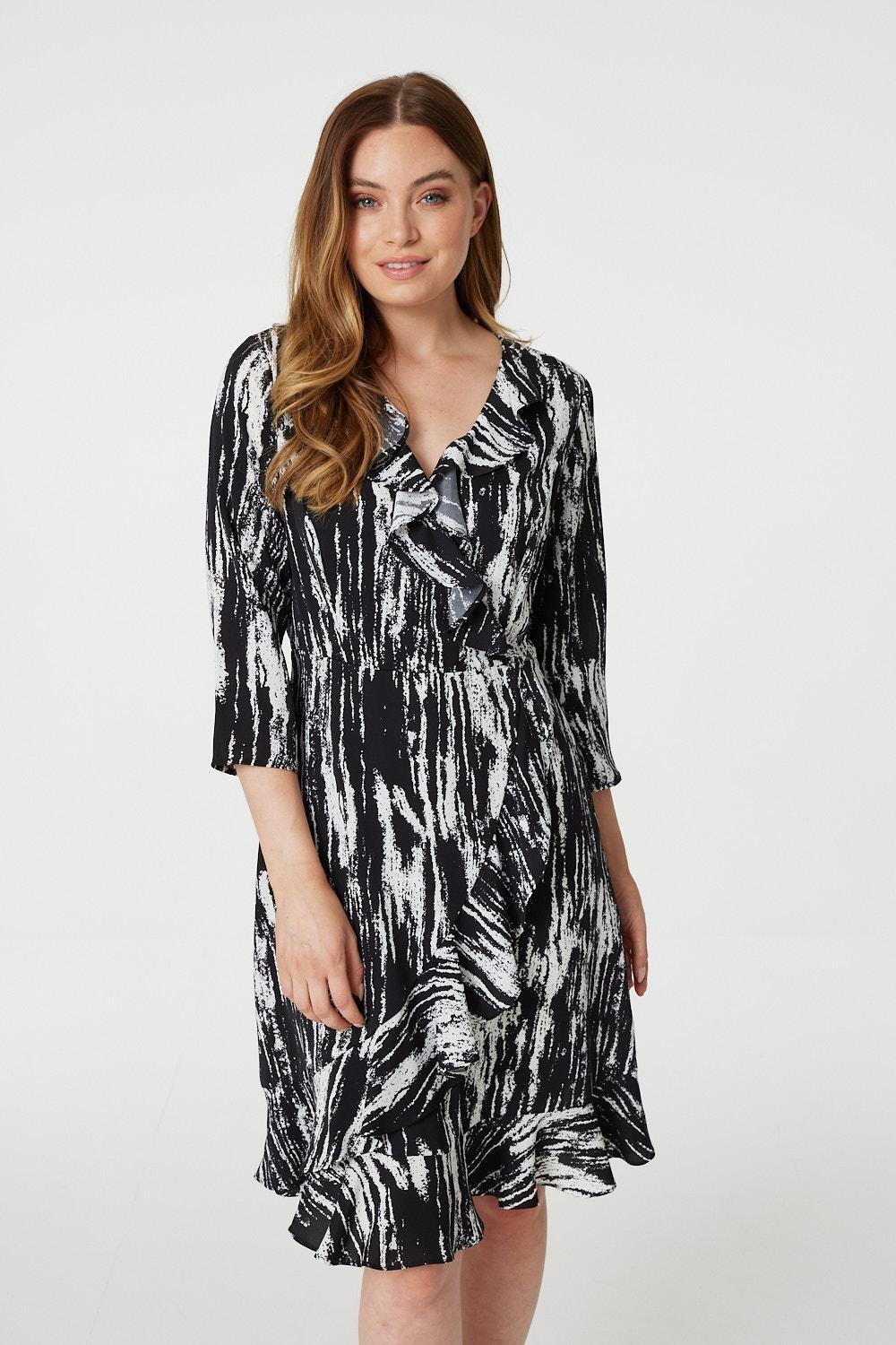 Abstract Print Wrap Front Skater Dress