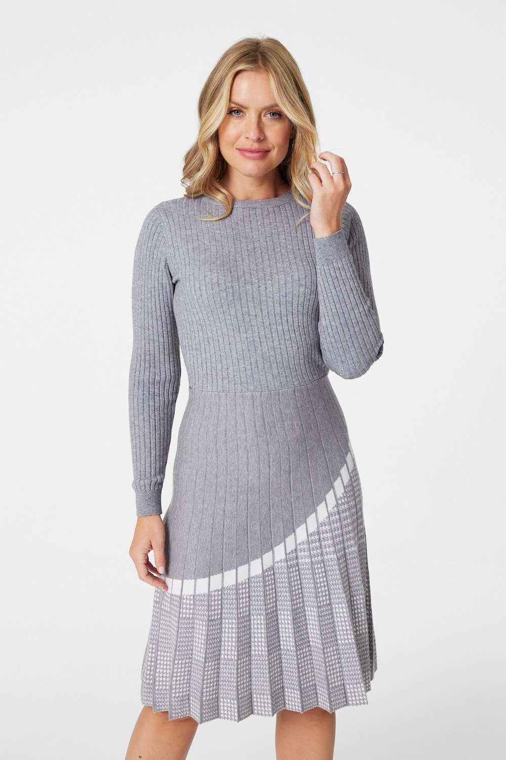 Striped Pleated Midi Knit Dress