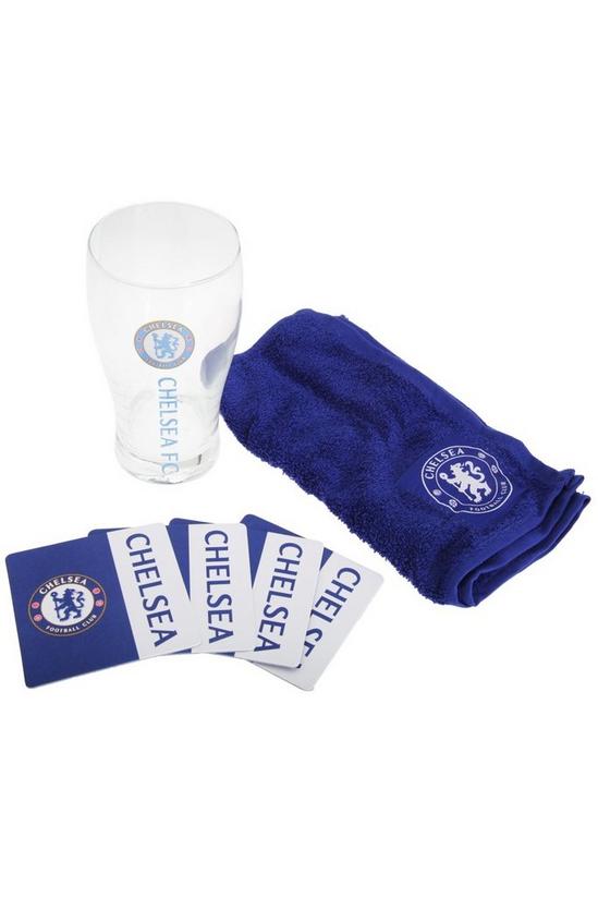 Chelsea FC Official Wordmark Mini Football Bar Set (Pint Glass, Towel & Beer Mats) 1
