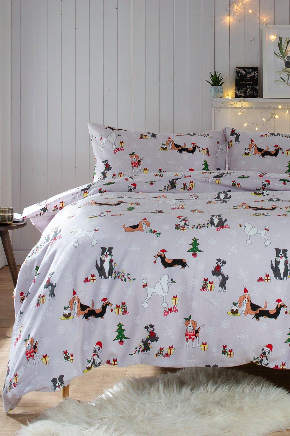 Christmas Dogs Brushed Cotton Rich Reversible Duvet Cover Set