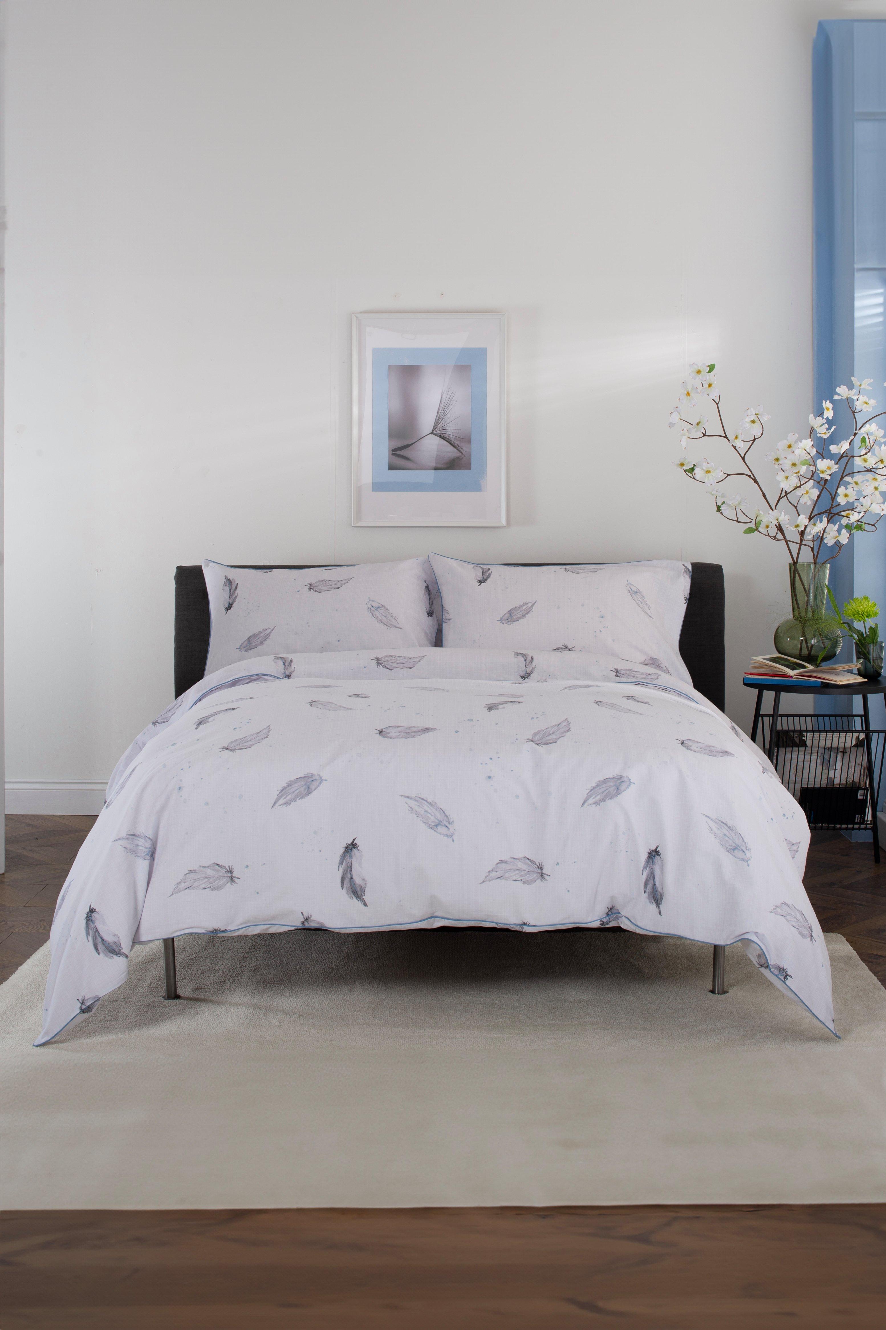 Swirl of Feathers Printed Percale Cotton Piped Duvet Cover Set