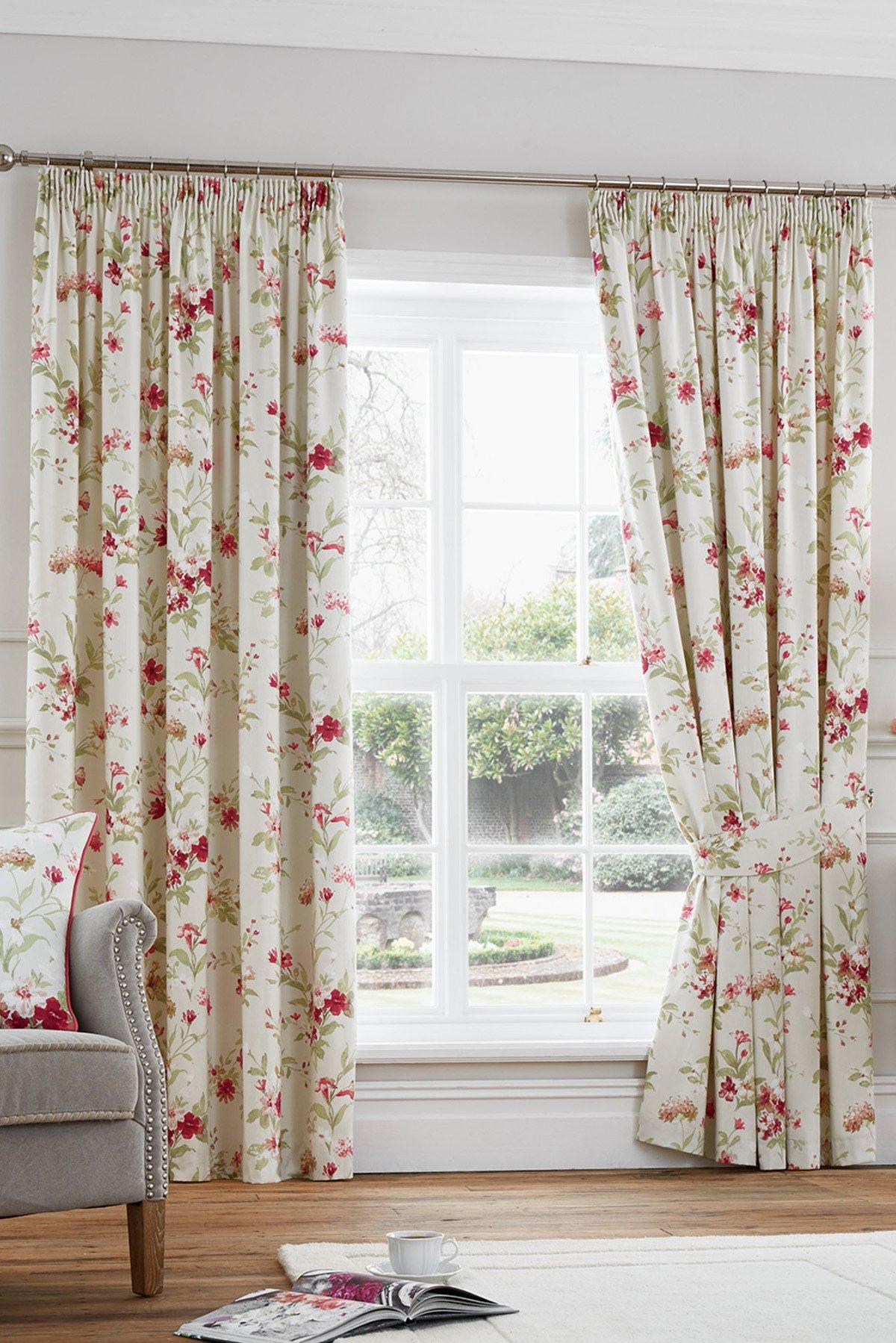 'Jeannie' 100% Cotton Light Filtering Pair of Pencil Pleat Curtains