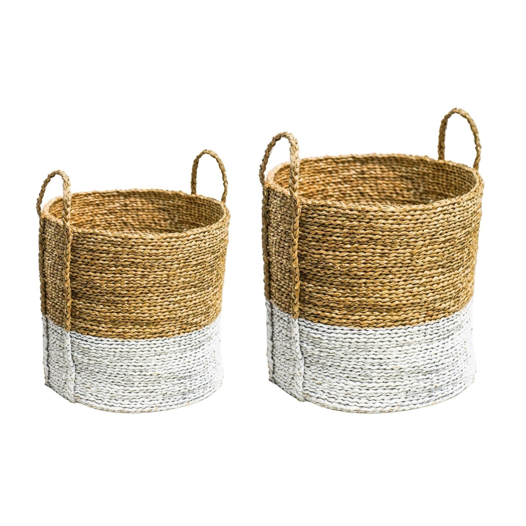 Seagrass Log & Kindling Basket, White, Set of 2