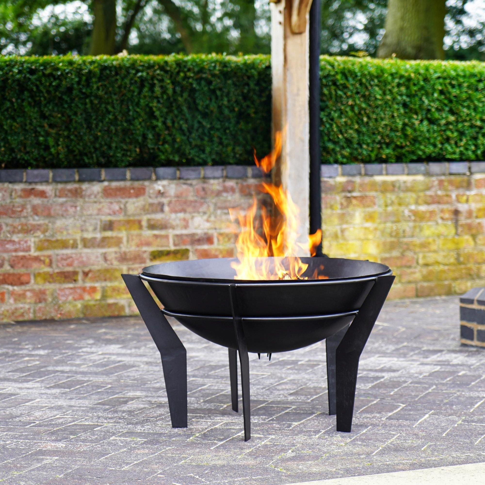 Outdoor Metal Kendal Fire Pit on Stand in Black H44.5Cm W77Cm