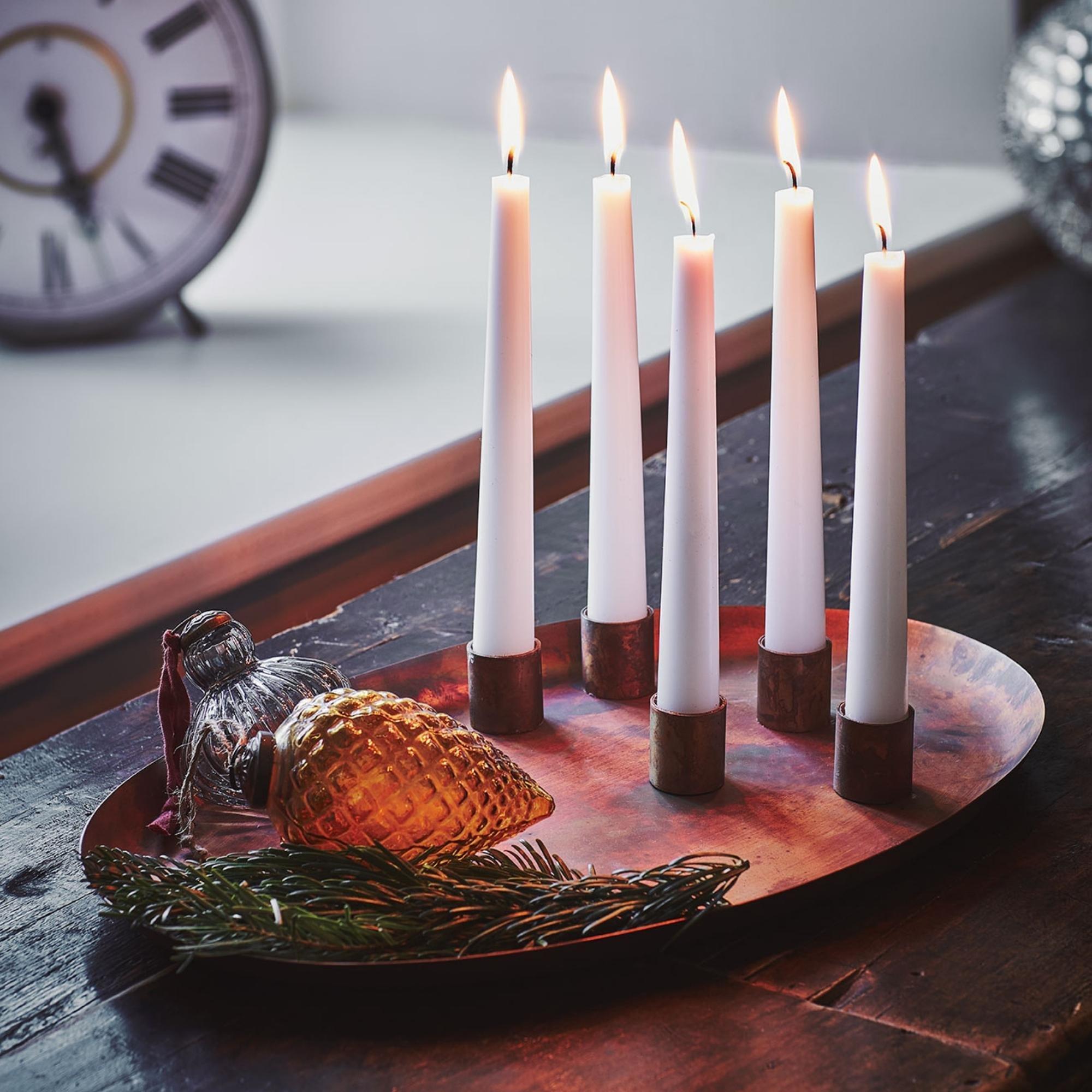 Copper Oval Centrepiece Metal with Magnetic Candle Holders H3Cm W40Cm D26Cm
