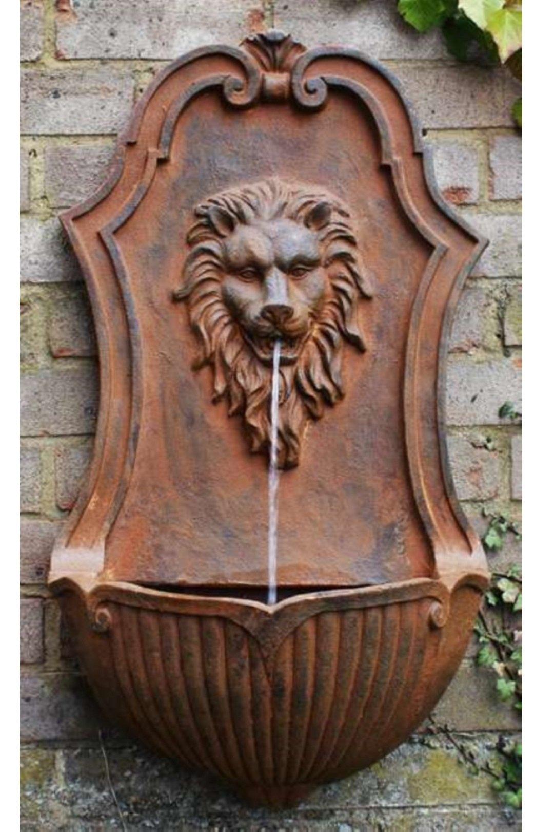 Wall Fountain Water Feature Antique Effect Gentle Lion Head 75cm