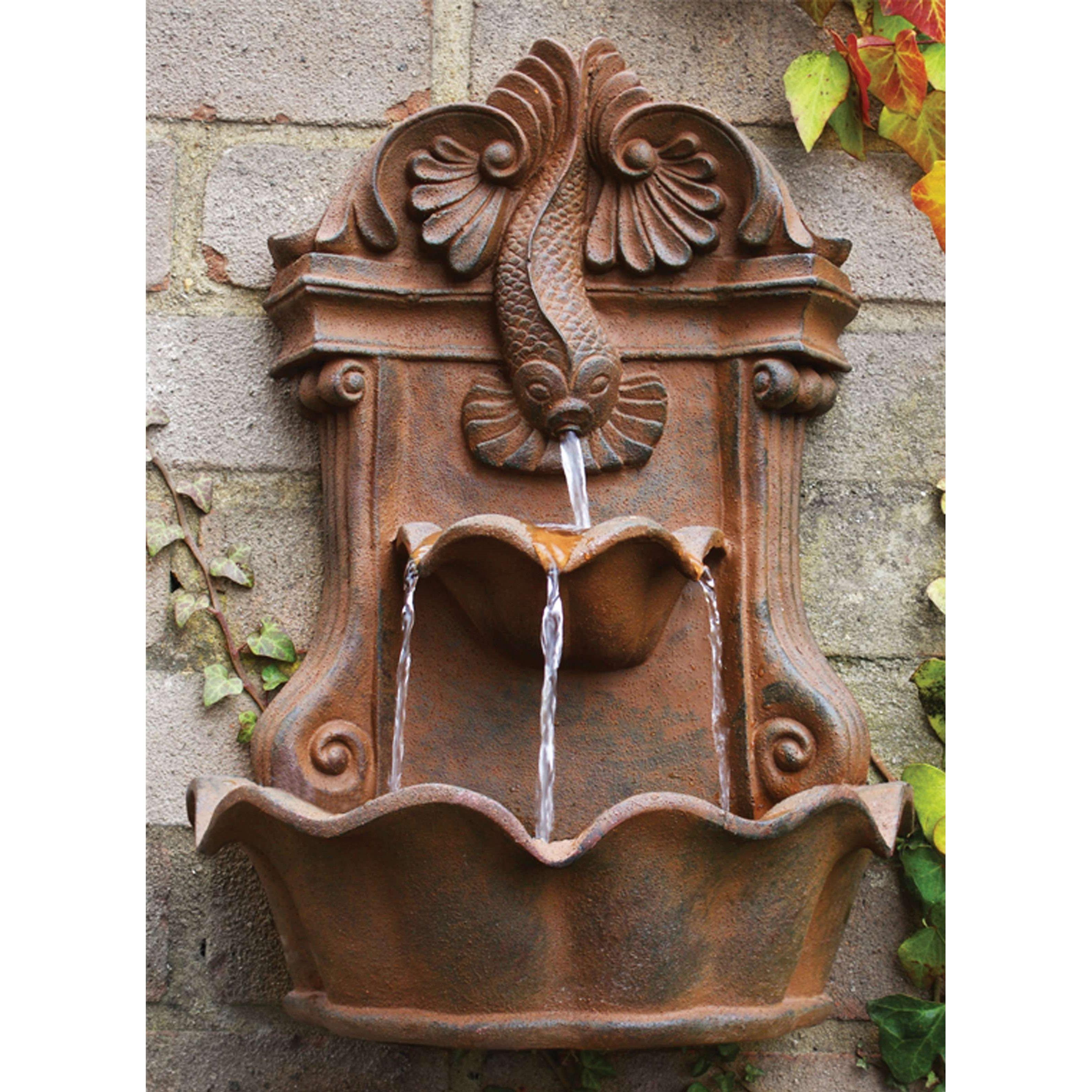 Wall Water Feature Fountain Fish Spout Decoration Outdoor H40cm